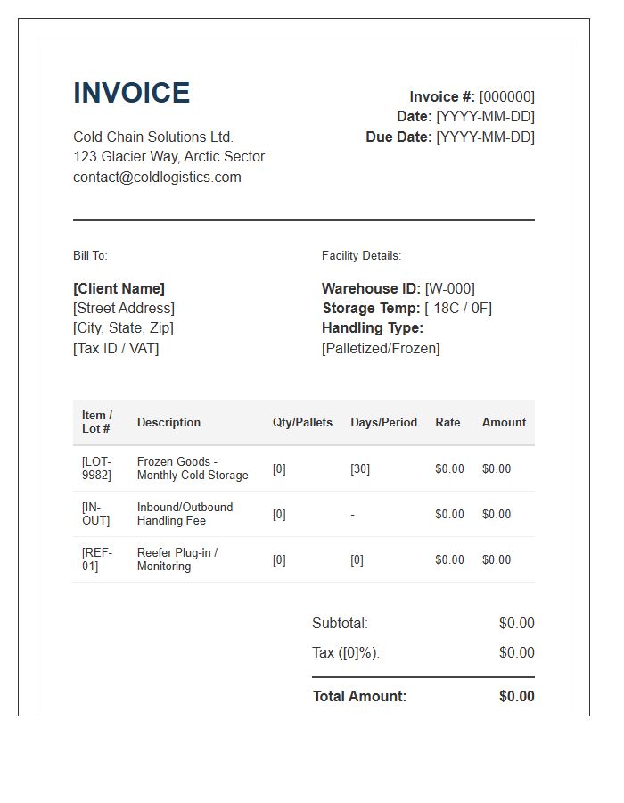 Cold Storage Logistics Invoice Template