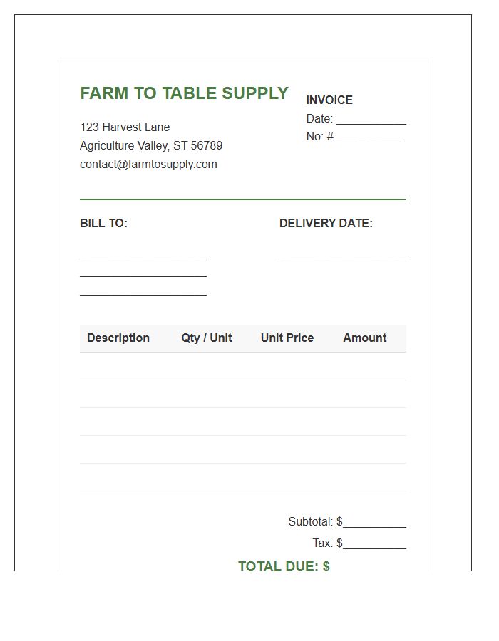 Farm To Table Supply Invoice Template