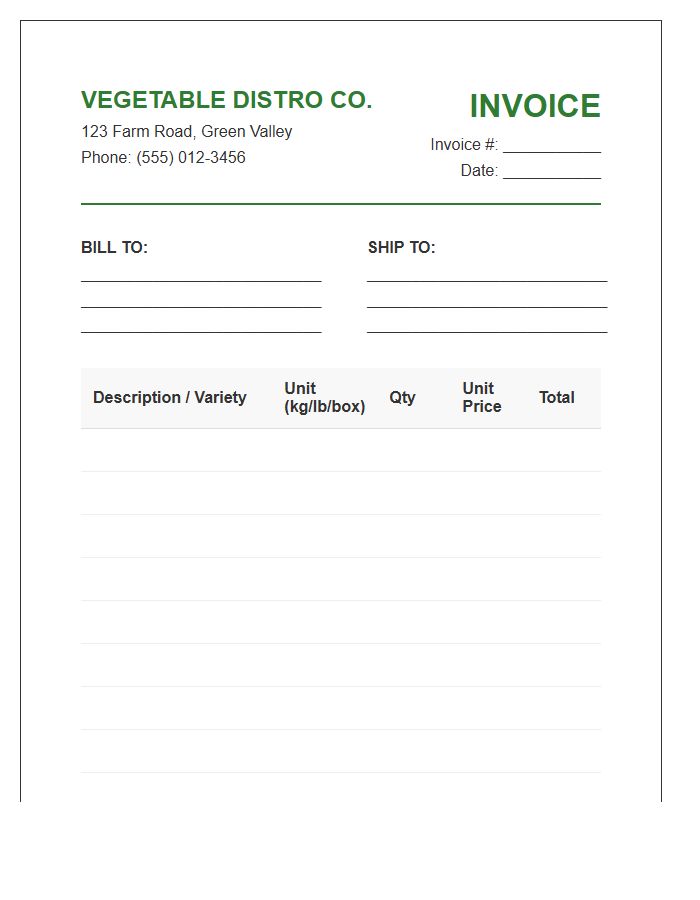 Fresh Vegetable Distribution Invoice Template