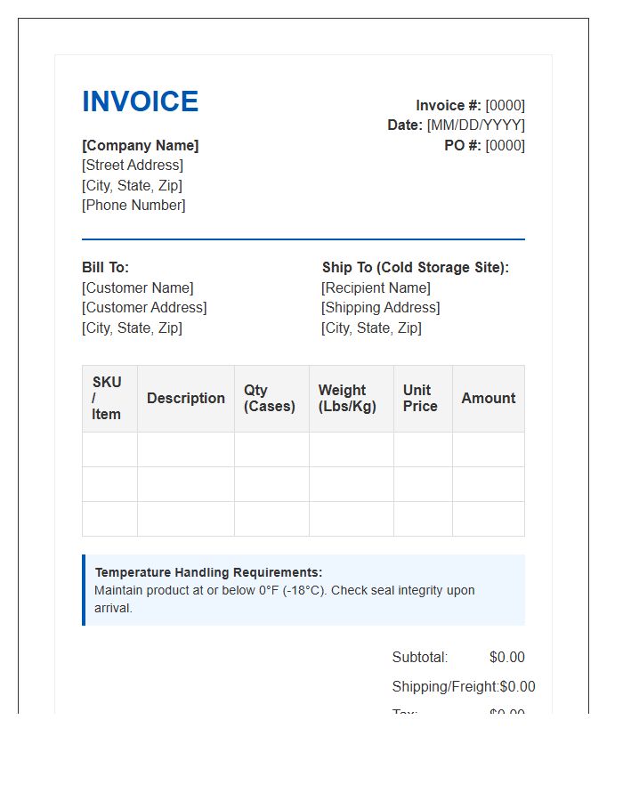 Frozen Food Distribution Invoice Template