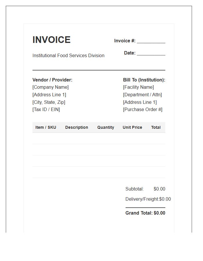 Institutional Food Service Invoice Template