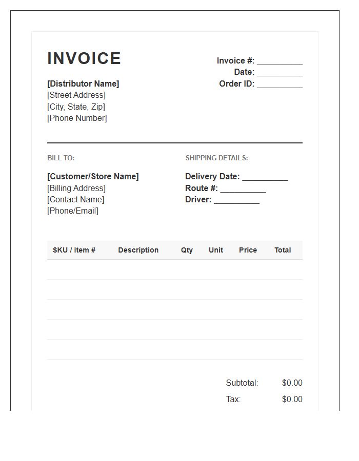 Local Grocery Distributor Invoice Template