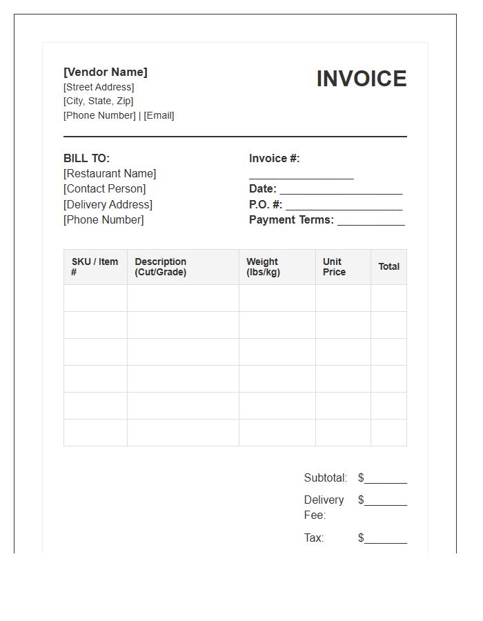 Restaurant Meat Vendor Invoice Template