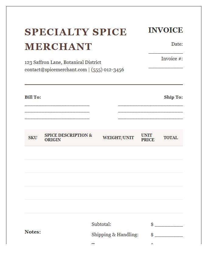 Specialty Spice Merchant Invoice Template