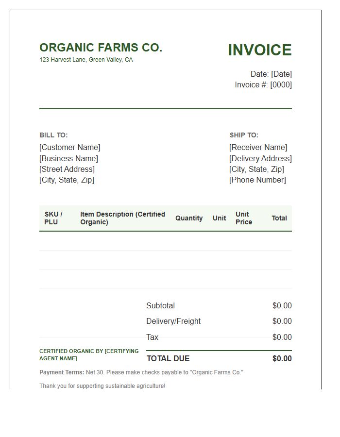 Wholesale Organic Produce Invoice Template