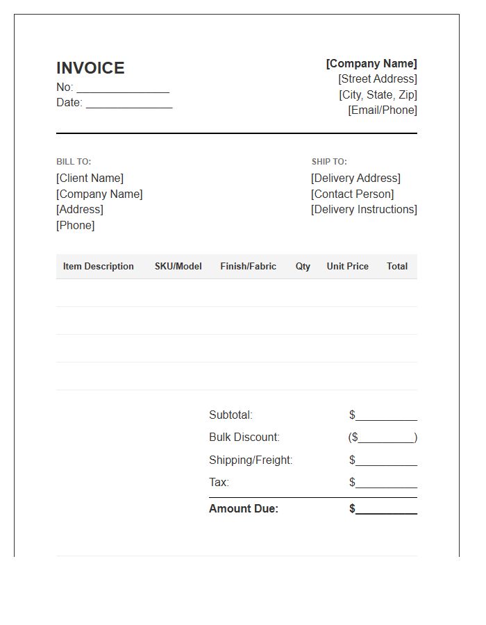 Bulk Order Furniture Invoice Template