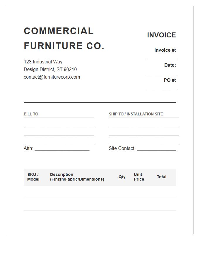Commercial Furniture Sales Invoice Template