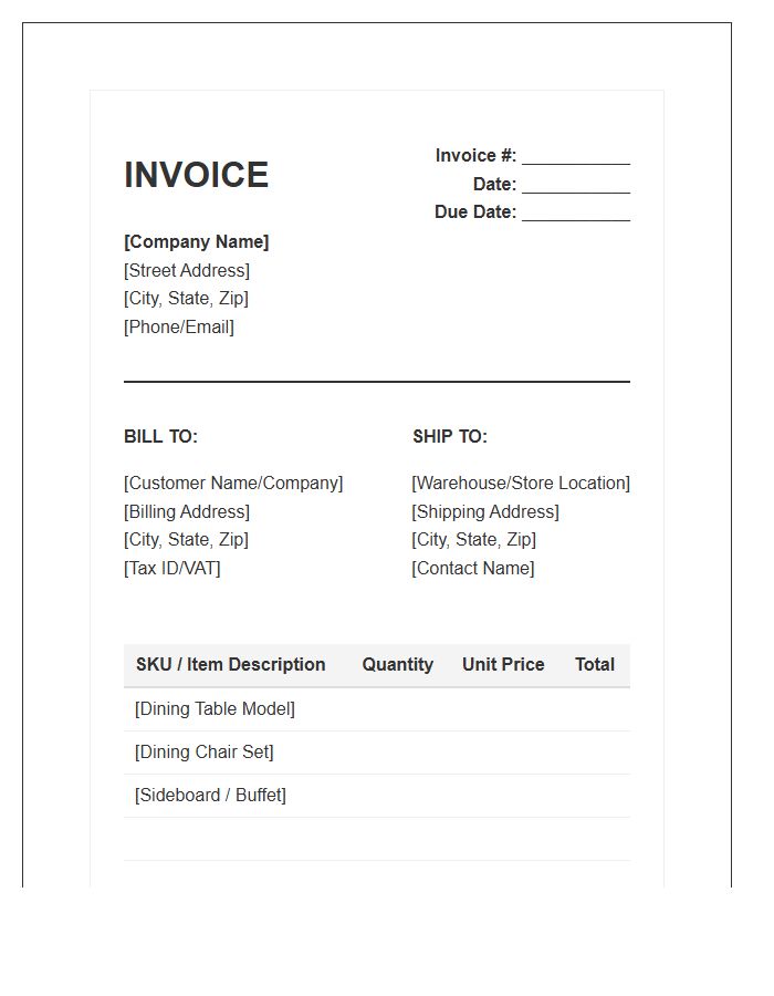 Dining Furniture Wholesale Invoice Template