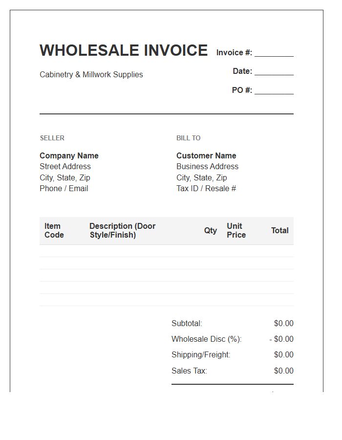 Kitchen Cabinet Wholesale Invoice Template