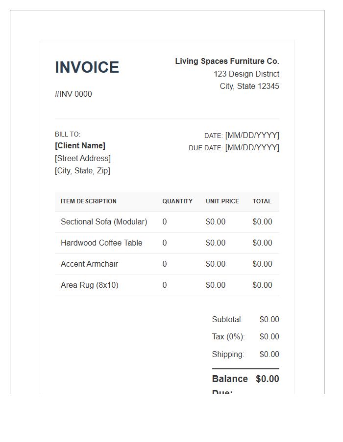 Living Room Furniture Invoice Template