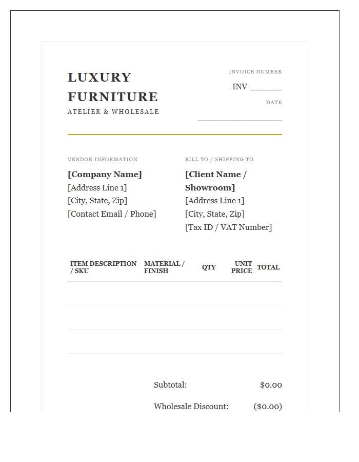 Luxury Furniture Wholesale Invoice Template