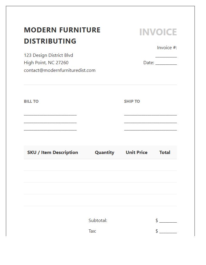 Modern Furniture Distributing Invoice Template