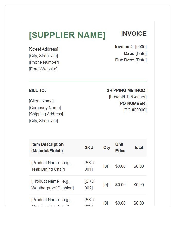 Outdoor Furniture Supplier Invoice Template
