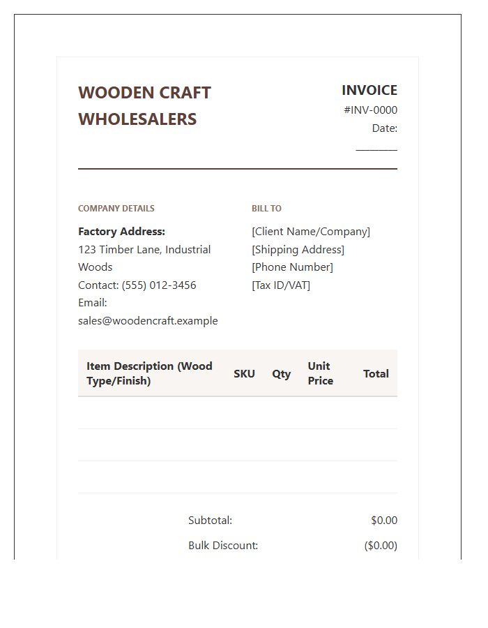 Wooden Furniture Wholesale Invoice Template