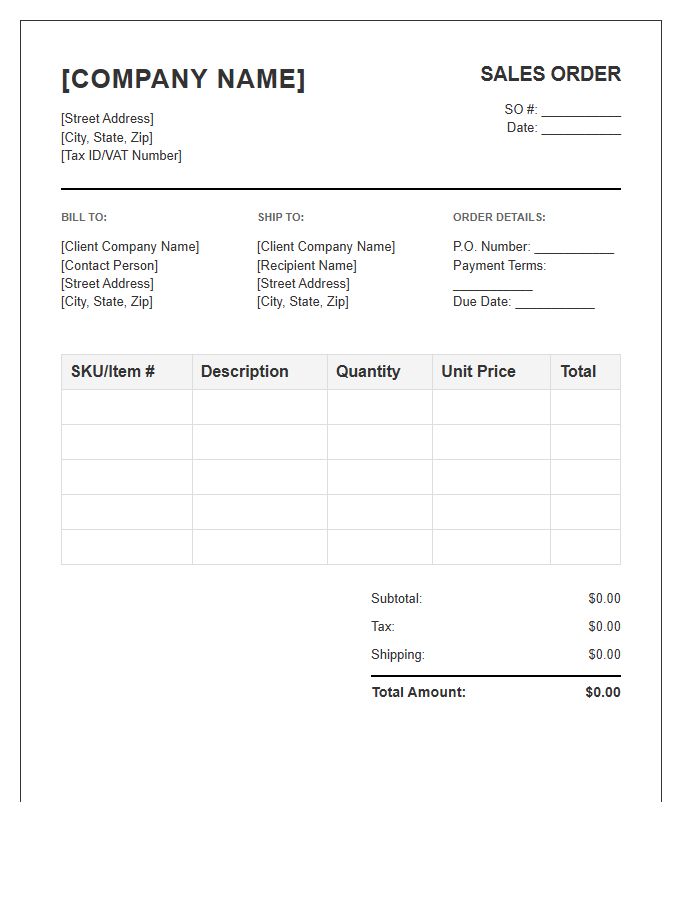 B2B Sales Order Invoice Template