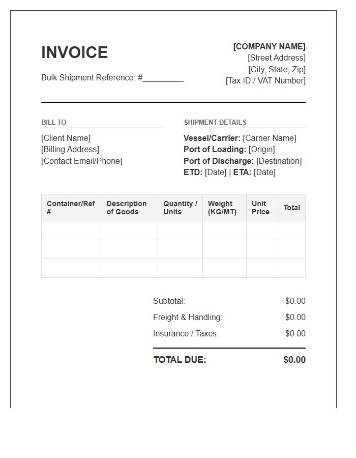 Bulk Shipment Order Invoice Template