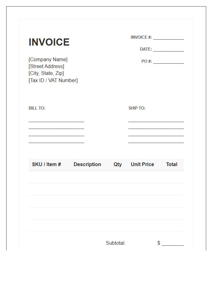 Commercial Wholesale Order Invoice Template