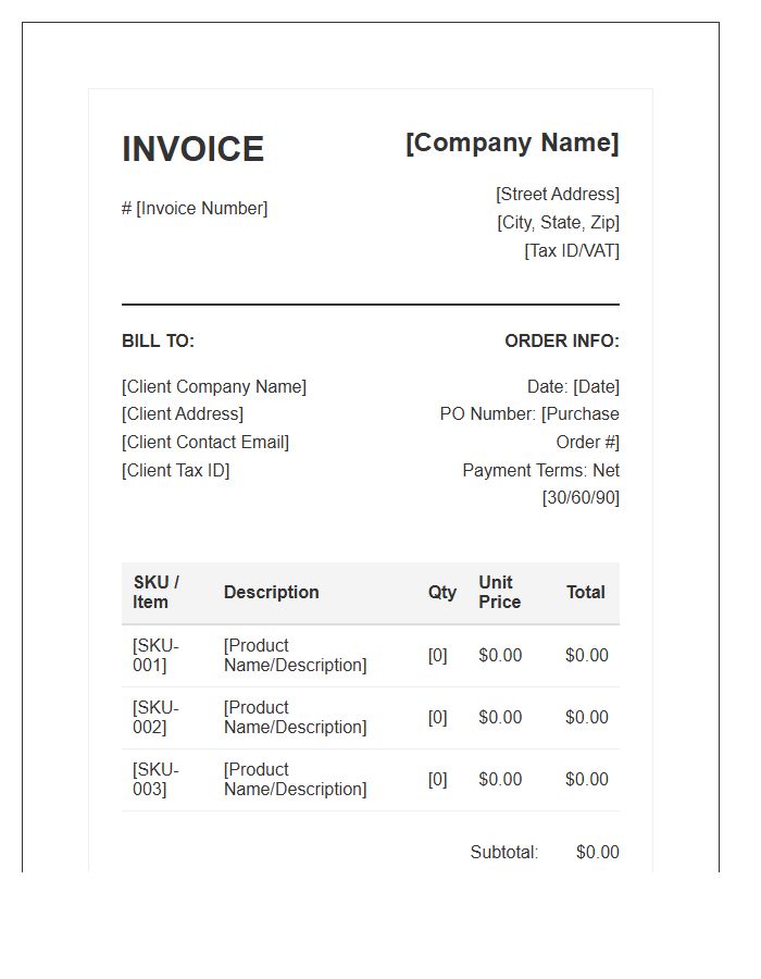 Corporate Wholesale Purchase Invoice Template