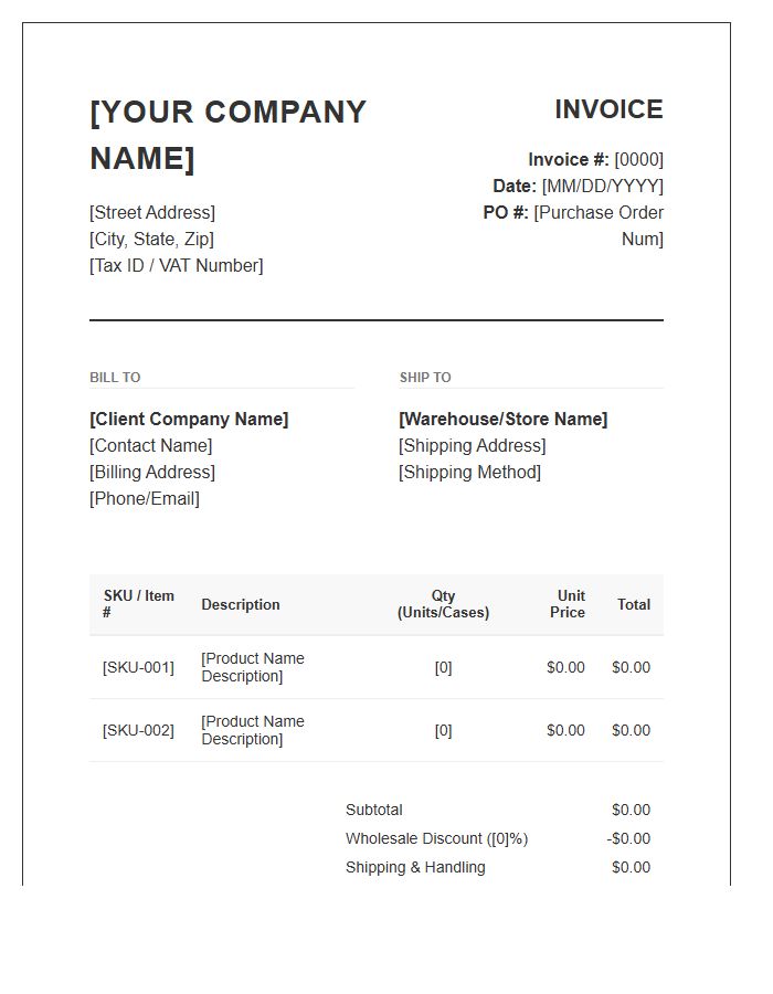 Professional Wholesale Billing Invoice Template