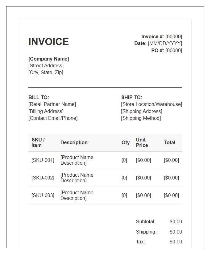 Retail Partner Order Invoice Template