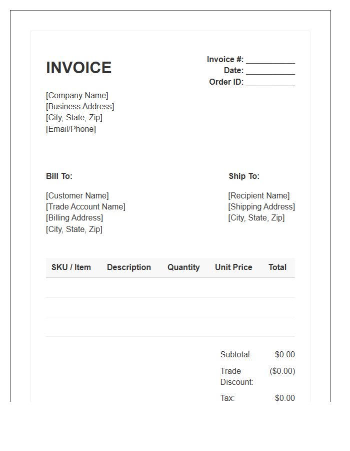 Trade Customer Order Invoice Template