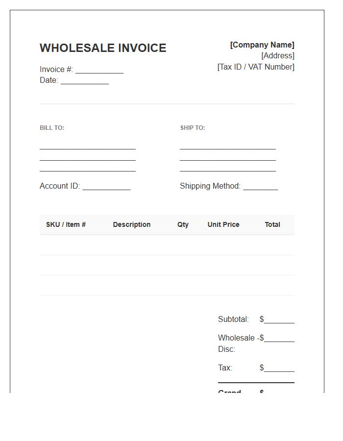 Wholesale Account Purchase Invoice Template