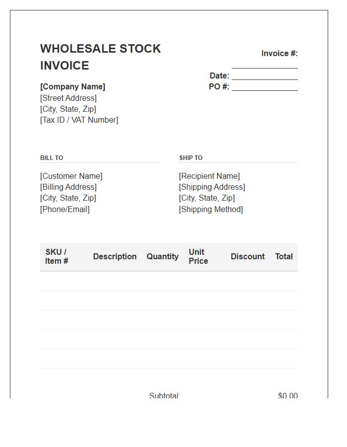 Wholesale Stock Order Invoice Template