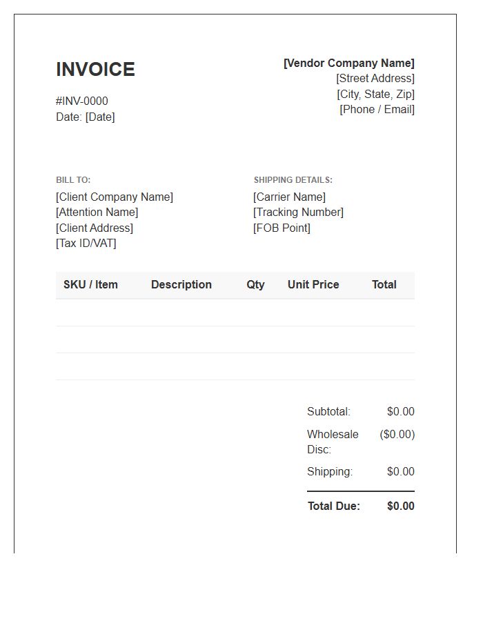 Wholesale Vendor Billing Invoice Template