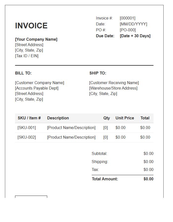 B2B Net 30 Wholesale Invoice Template