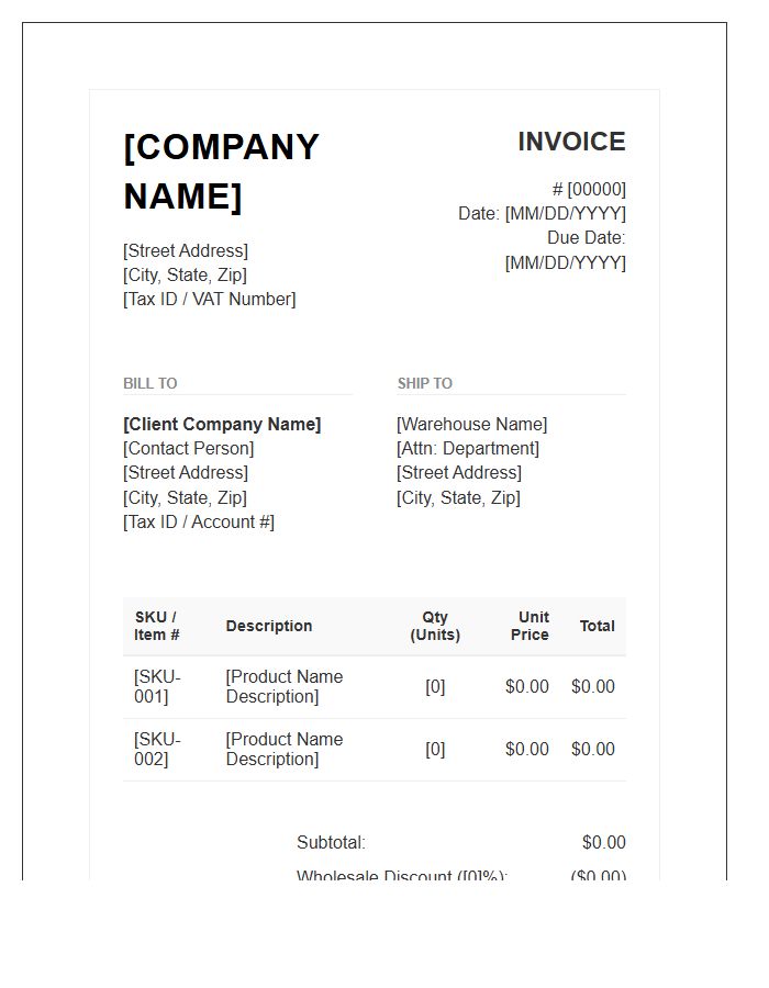 B2B Wholesale Account Invoice Template