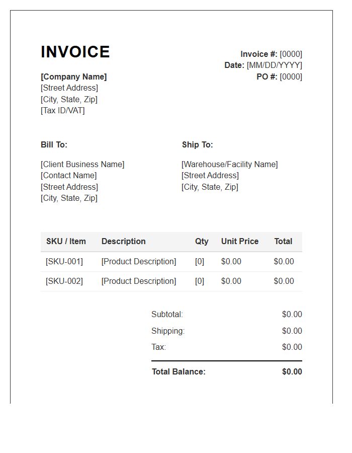 B2B Wholesale Payment Terms Invoice Template