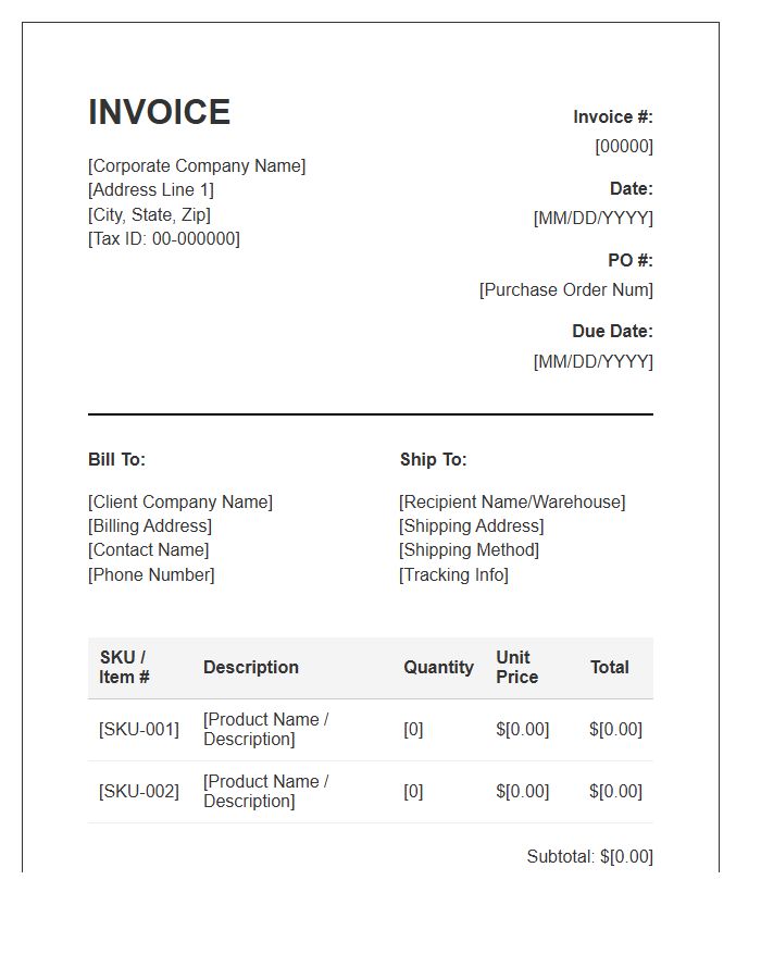 Corporate Wholesale Purchase Invoice Template