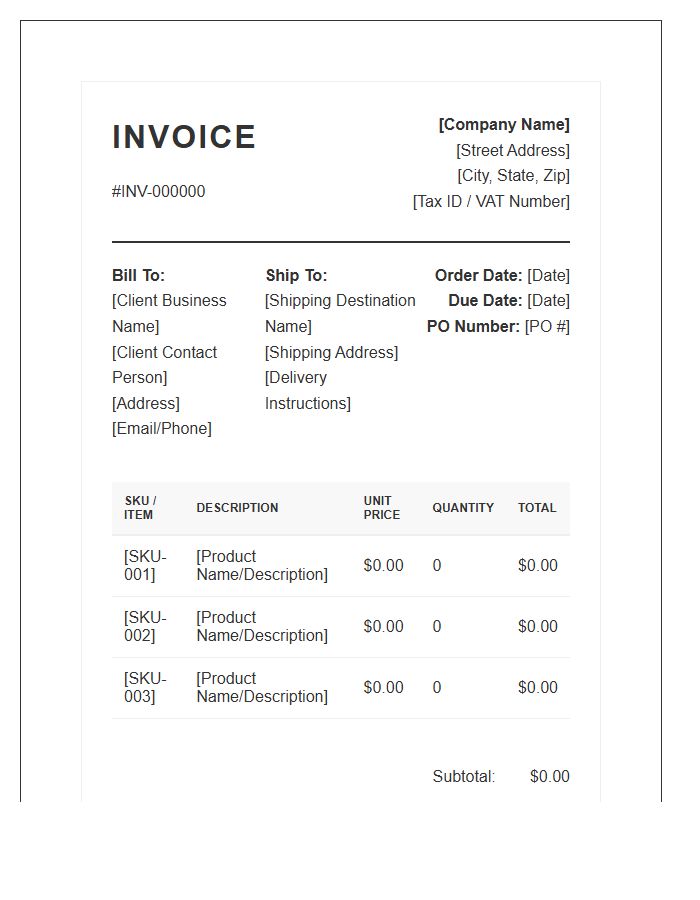 Professional Wholesale Order Invoice Template
