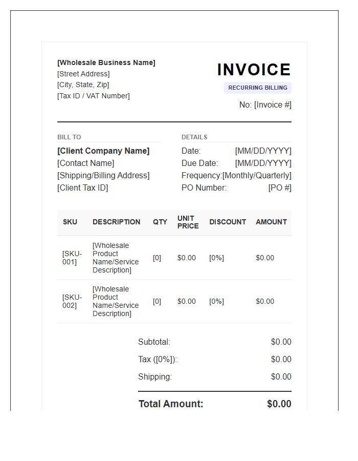 Recurring B2B Wholesale Invoice Template