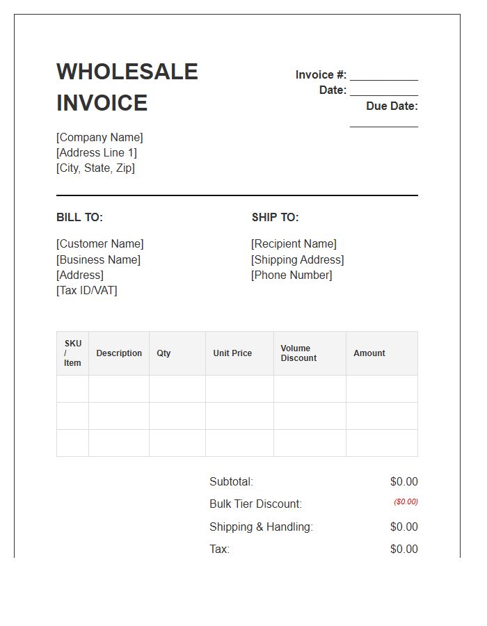 Volume Discount Wholesale Invoice Template
