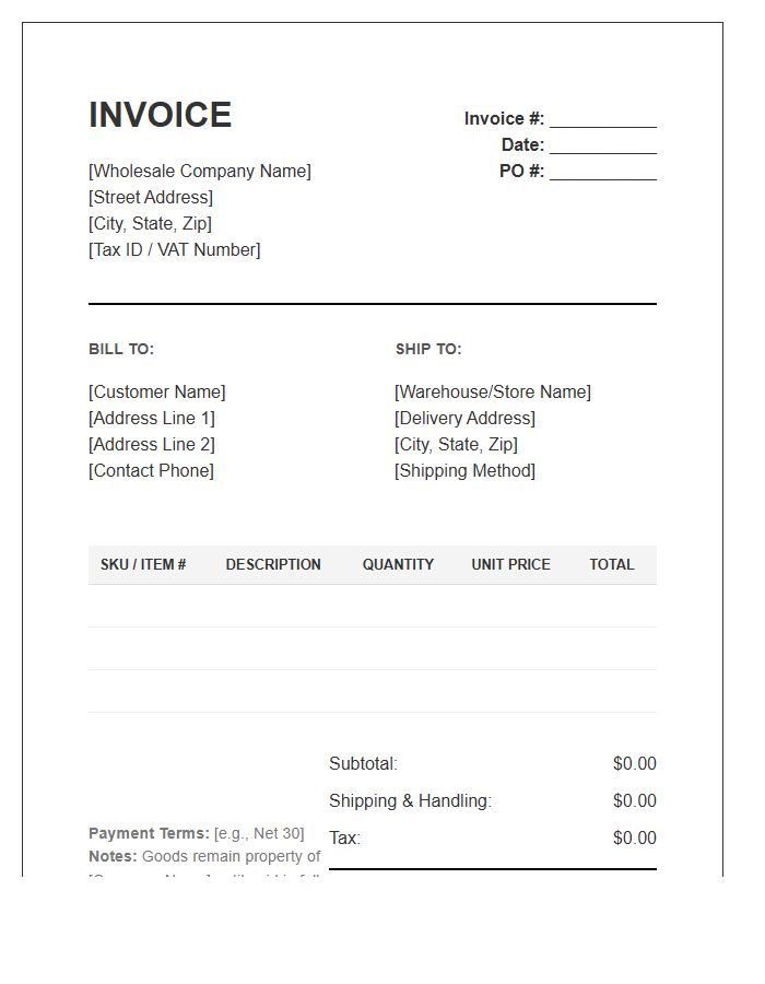 Wholesale Distribution Services Invoice Template
