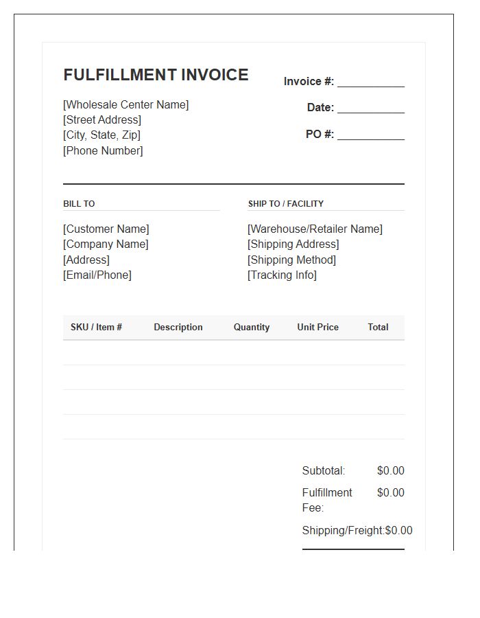 Wholesale Fulfillment Center Invoice Template