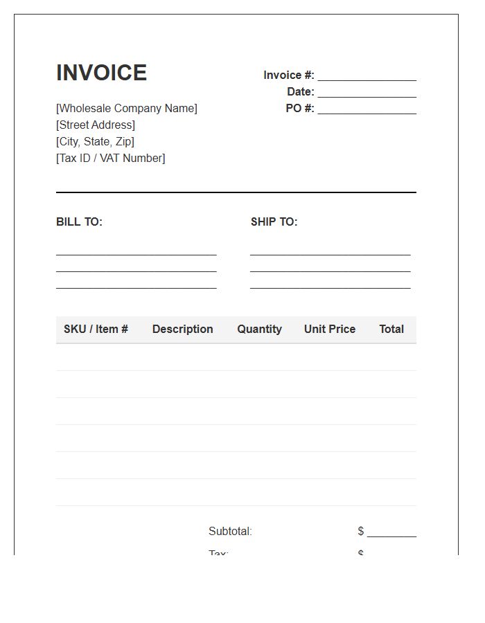 Wholesale Inventory Supply Invoice Template