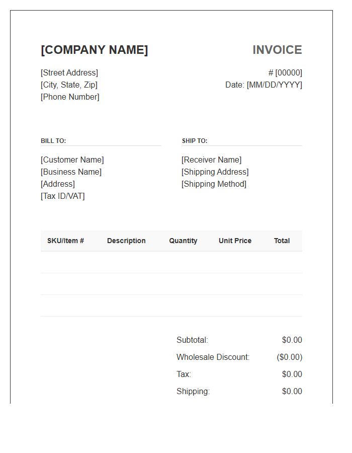 Wholesale Product Sales Invoice Template