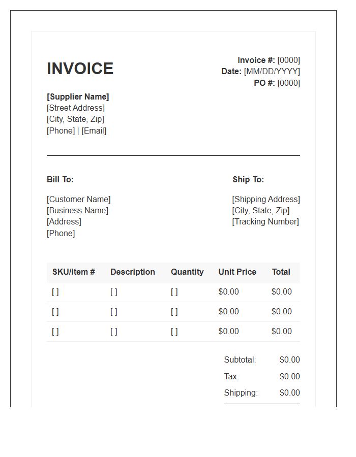Wholesale Supplier Billing Invoice Template