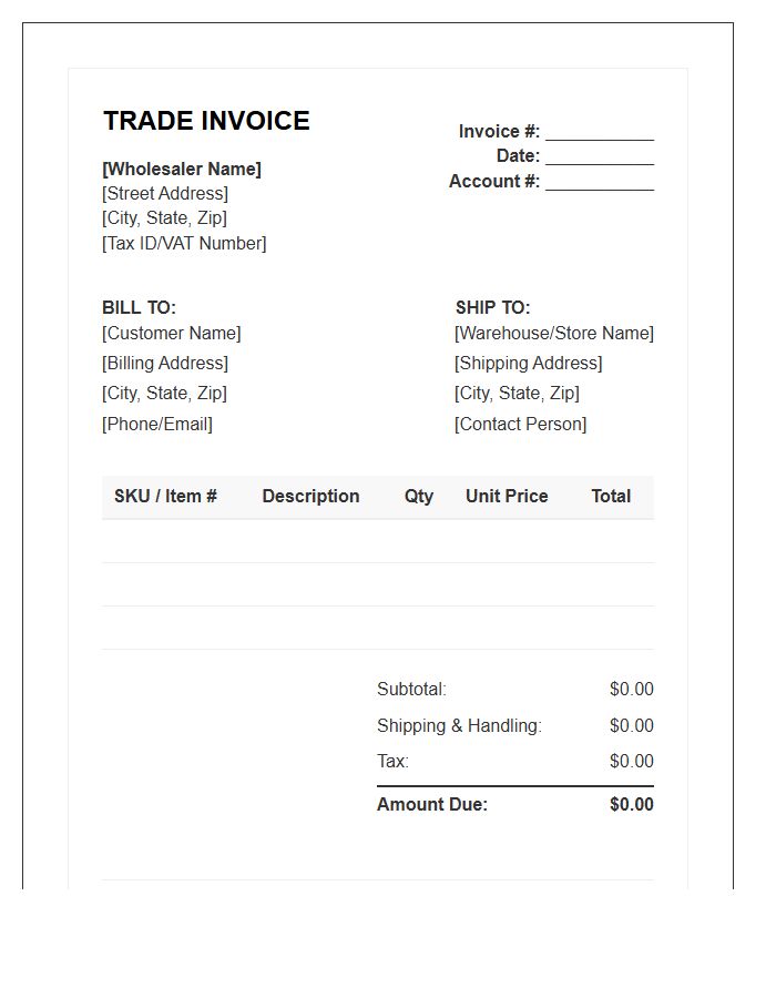 Wholesale Trade Credit Invoice Template