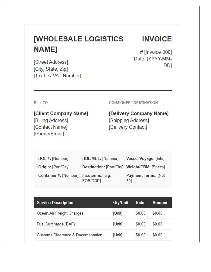 B2B Freight Wholesale Logistics Invoice Template