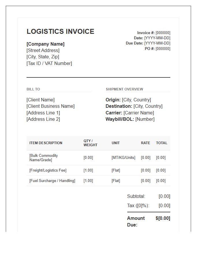 Bulk Goods Wholesale Logistics Invoice Template