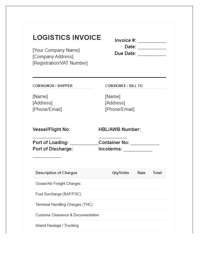 Cargo Shipping Wholesale Logistics Invoice Template