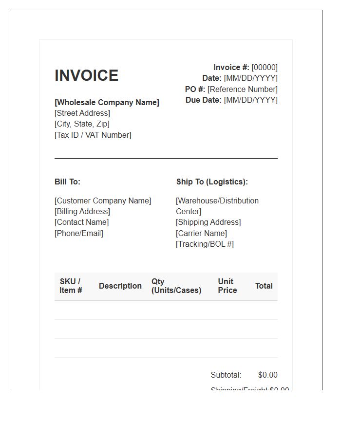 Commercial Distribution Wholesale Logistics Invoice Template
