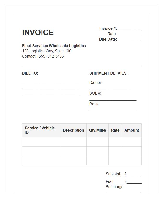 Fleet Services Wholesale Logistics Invoice Template