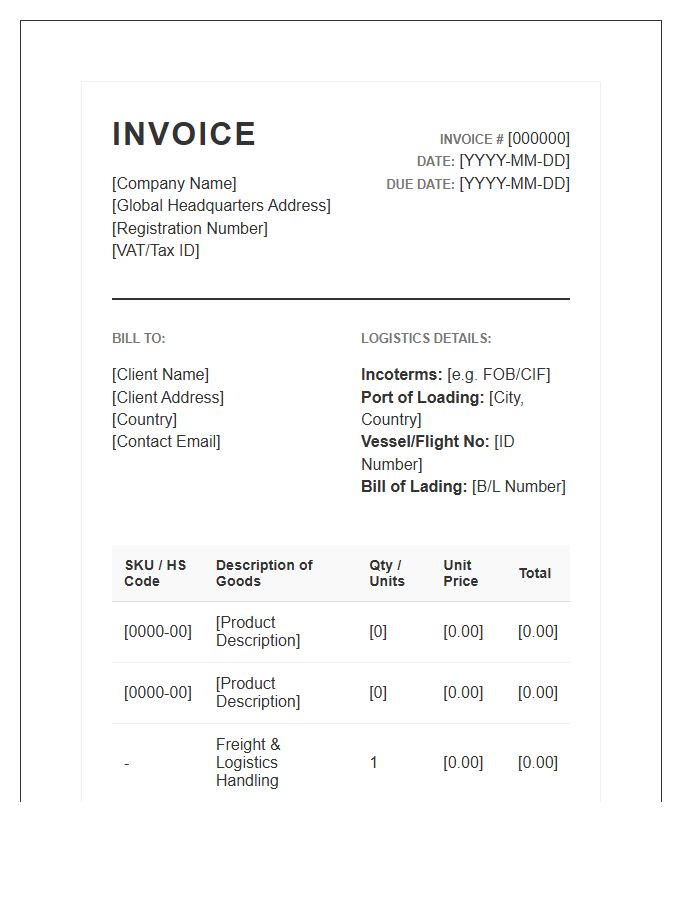 Global Supply Chain Wholesale Logistics Invoice Template