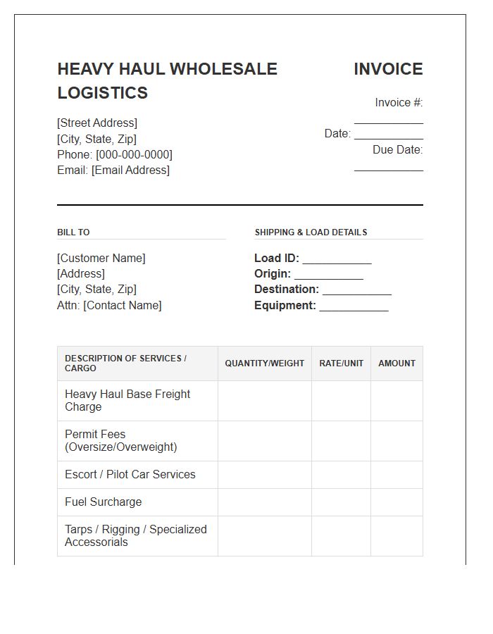 Heavy Haul Wholesale Logistics Invoice Template