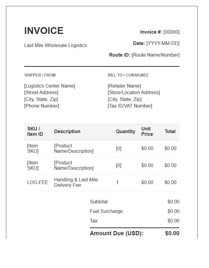 Last Mile Wholesale Logistics Invoice Template