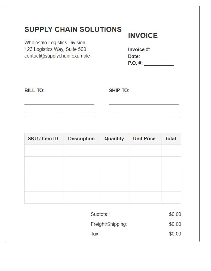 Supply Chain Solutions Wholesale Logistics Invoice Template